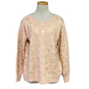 Mystree Sweater Womens Small Pink Animal Print Round Neck Fuzzy